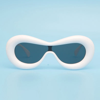 Sunglasses White Puffed Frame Visor Eyewear Women