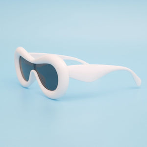 Sunglasses White Puffed Frame Visor Eyewear Women