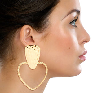 Gold Hammered Metal Heart Earrings