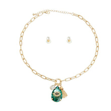 Green Crystal Teardrop Evil Eye Necklace