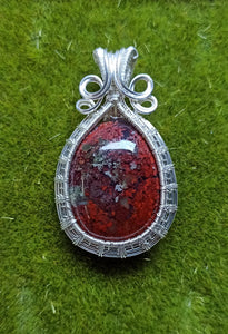 Beautiful Handmade Red Hues Moss Agate Pendant Wrapped in Silver - PENDANT ONLY