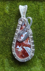 Beautiful Handmade Red White Moss Agate Pendant Wrapped in Silver - PENDANT ONLY - Stunning