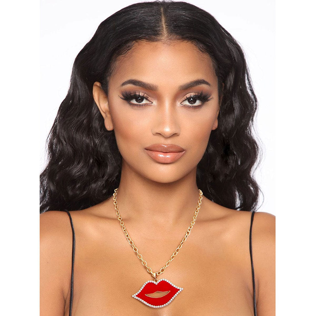 Red Lips Gold Chain Necklace