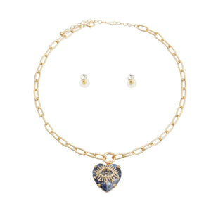 Blue Crystal Heart Evil Eye Necklace
