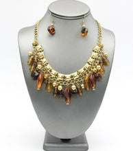 Amber Looking Tribal Collar Necklace Set w Earrings - Bohemian Beads Necklace