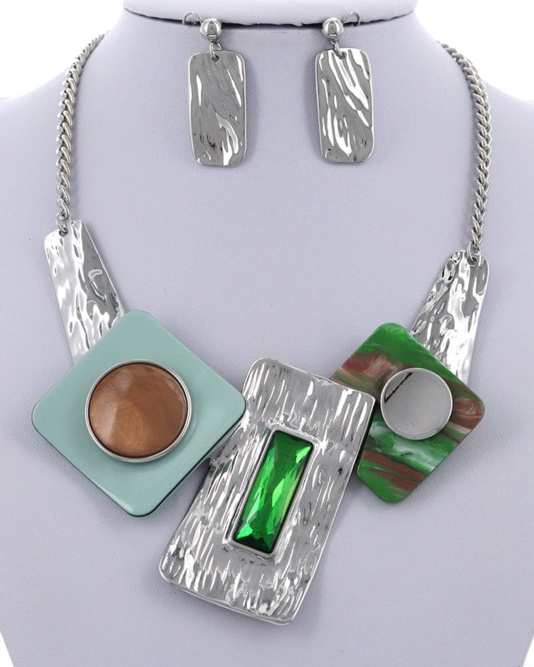 Acetate Hammered Metal Necklace & Earring Set - LAST ONE