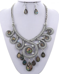 Filigree Seed Beads Abalone Necklace & Earring Set - One Only