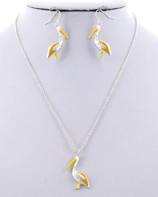 Enamel Pelican Pendant Necklace & Earring Set