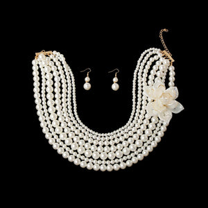 Pearl and Flower Necklace Set