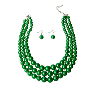 Multi Strand Green Pearl Necklace Set