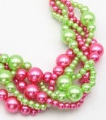 Twisted Multi-Strand Chunky Pearl Necklace in Lime and Pink - Matching Earrings