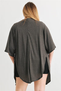 Plus Charcoal Knit Open Front Cardigan