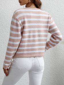 Striped Button Front Cardigan-Max