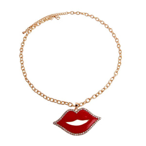 Red Lips Gold Chain Necklace