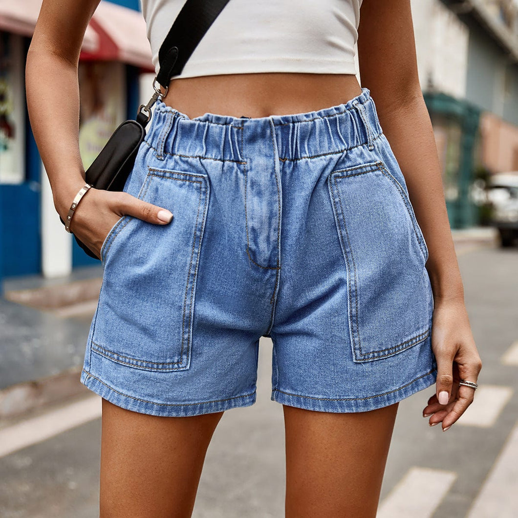 Buttoned Denim Shorts with Pocket
