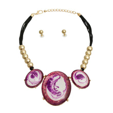 Marbled Purple Oval Black Cord Necklace