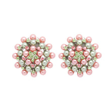 Clip On Pink Green Small Pearl Earrings for Women