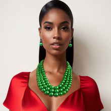 Multi Strand Green Pearl Necklace Set