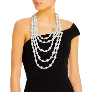 Timeless Grace: Cream Pearl Brooch Necklace Set