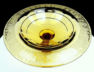 Beautiful Glass Regina Amber Harvesters Lattice Etched 5 3/8" Compote - 1920 -1940 - PADEN CITY