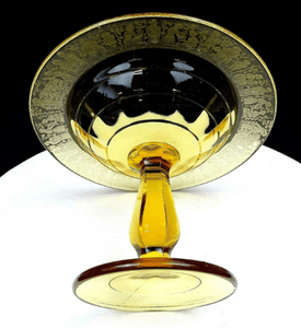Beautiful Glass Regina Amber Harvesters Lattice Etched 5 3/8" Compote - 1920 -1940 - PADEN CITY