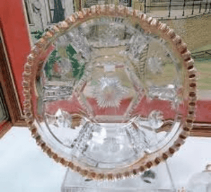 1906 - 4 Piece EAPG TARENTUM Frost Crystal Peerless Gold Rim Berry Bowl Set