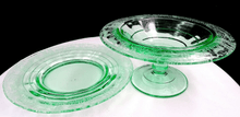 Black Forest 2 PC 6 7/8" Green Vaseline Glass Mayo Set 1925-30 - Paden City Regina