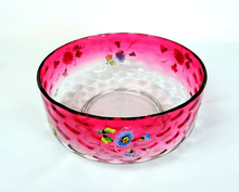 EAPG Cranberry and Clear Enamel Floral Coin Spot Optic 8 1/2" Bowl 1880-1900