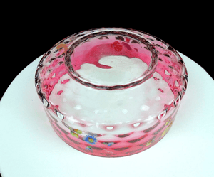 EAPG Cranberry and Clear Enamel Floral Coin Spot Optic 8 1/2" Bowl 1880-1900