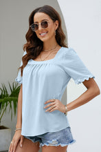 Frill Trim Puff Sleeve Square Neck Blouse