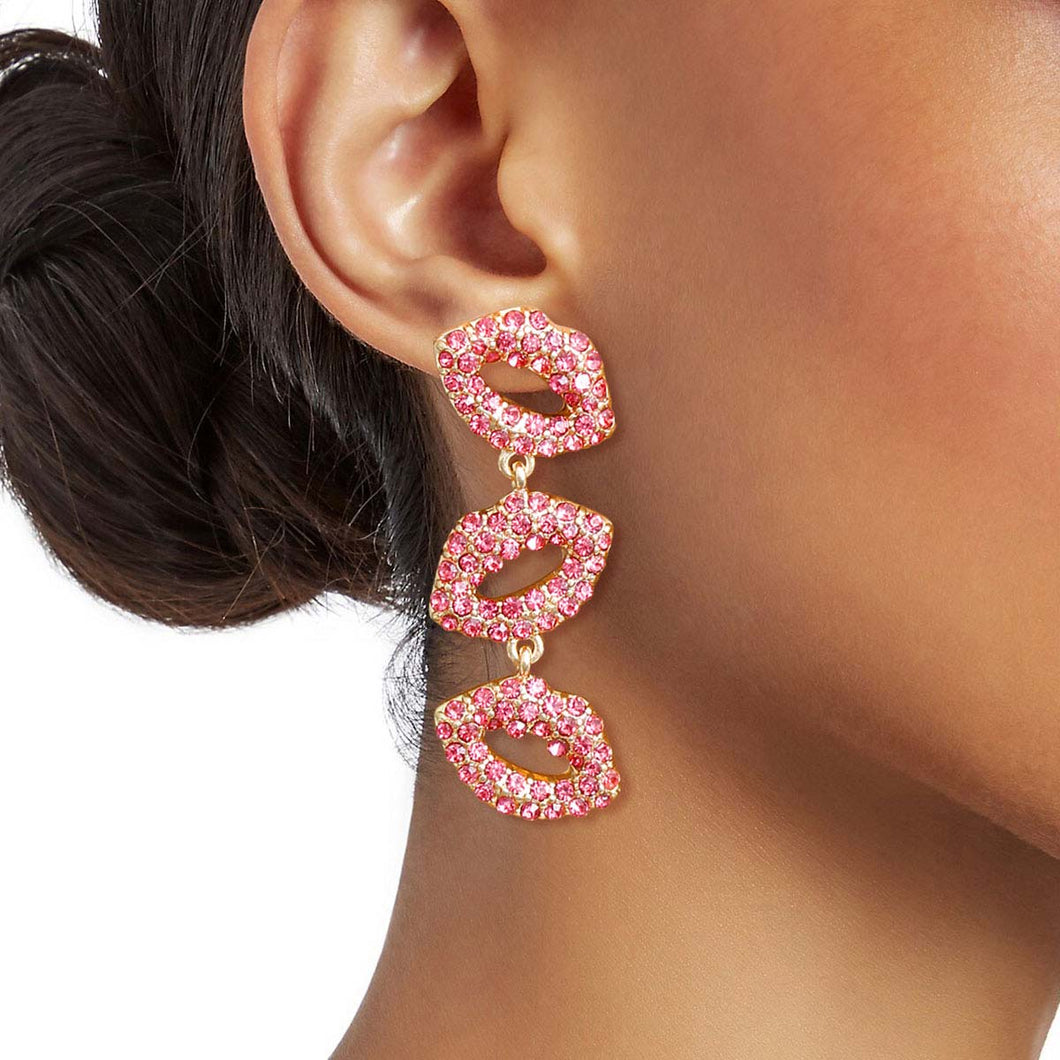Pink Triple Lips Earrings