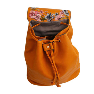 Mustard Embroidered Flower Backpack
