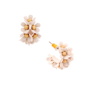 White Flower Hoop Earrings