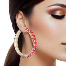 Gold Red Stone Claw Set Hoops