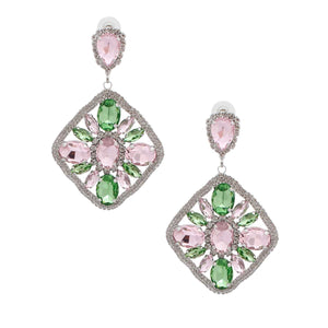 Light Pink Green Glass Crystal Diamond Earrings