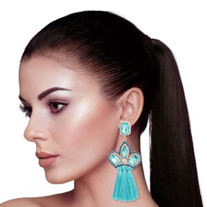 Aqua Triple Tassel Stone Earrings