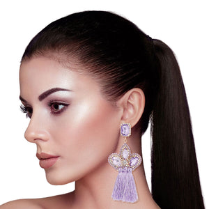 Lavender Triple Tassel Stone Earrings