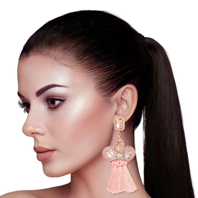 Pink Triple Tassel Stone Earrings