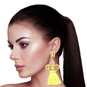 Yellow Triple Tassel Stone Earrings