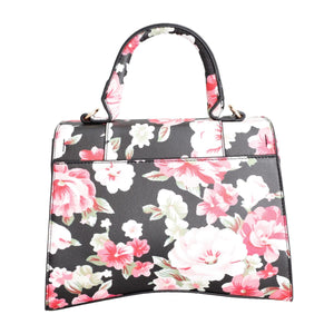 Black Floral Flal Top Handle Handbag Set