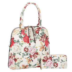White Floral Tall Dome Satchel Bag Set