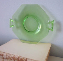 Heisey Octagon Depression Glass, Moongleam Green Vaseline Handled Cheese Plate