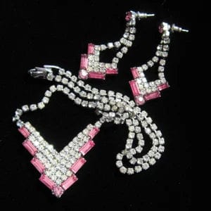 Vintage Hollywood Glam Rhinestone Necklace and Earrings Jewelry Set