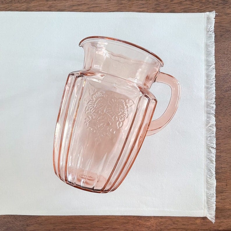 Vintage Pink Depression Glass Large 8 Inch 60 Ounce Pitcher (Anchor Hocking Glass Co. Mayfair/Open Rose Pattern)