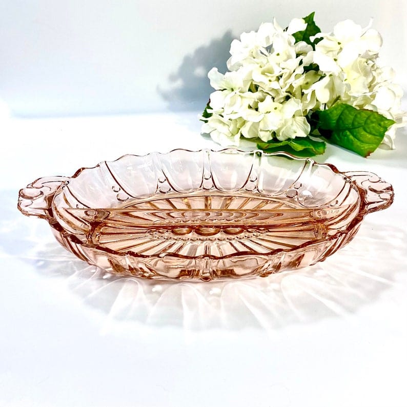 Pink Depression Glass Serving Dish Pink Anchor Hocking Oyster and Pearl 2 Part Relish Dish Pink Depression Ware Pink Glass Dish Pink Bowl