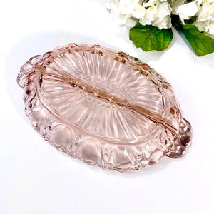 Pink Depression Glass Serving Dish Pink Anchor Hocking Oyster and Pearl 2 Part Relish Dish Pink Depression Ware Pink Glass Dish Pink Bowl