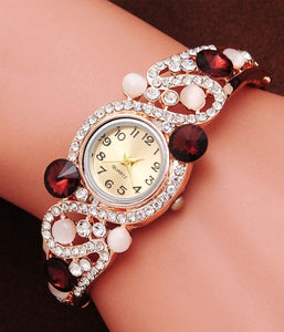Beautiful Crystal Decorated Metal Hinge Bangle Watch for Evening or Formal