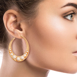 Gold and Pearl Oval Hoops