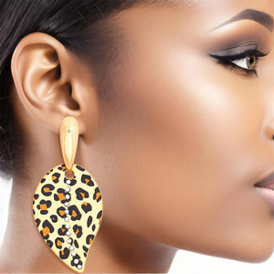 Dangle Gold Leopard Medium Leaf Earrings for Women
