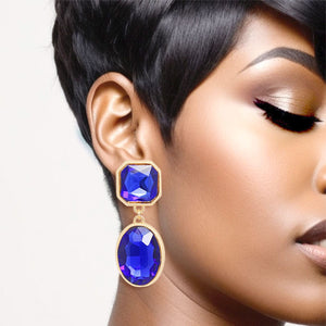 Clip On Blue Medium Crystal Earrings for Women